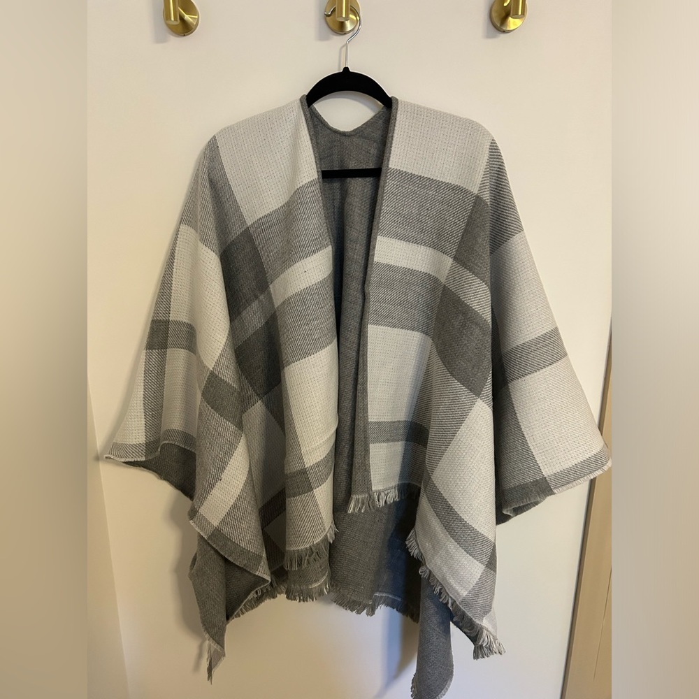Banana Republic Reversible Sweater Poncho - Gray and Gray/White Plaid